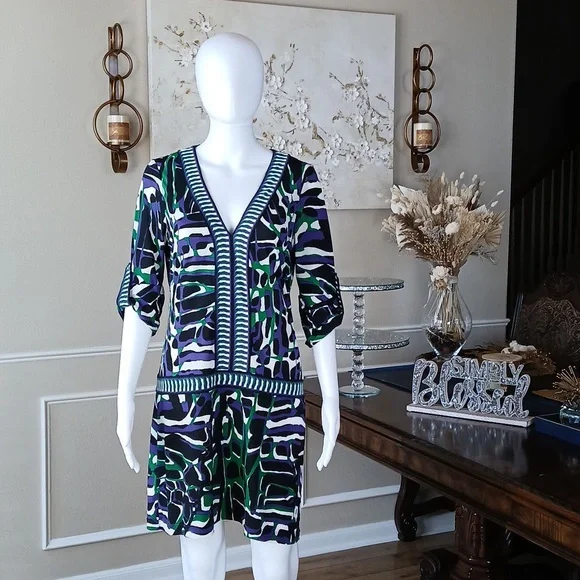 Women's Vibrant Geometric Print V-Neck Dress By BCBGMAXAZRIA. Size S - Picture 12 of 17